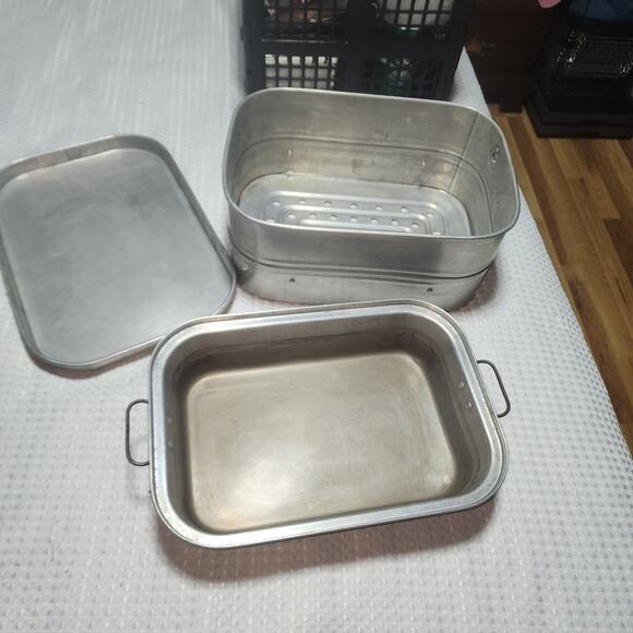 WEAREVER VINTAGE ALUMINUM TURKEY ROASTER 4 PIECE SET PANS - Picture 2 of 7